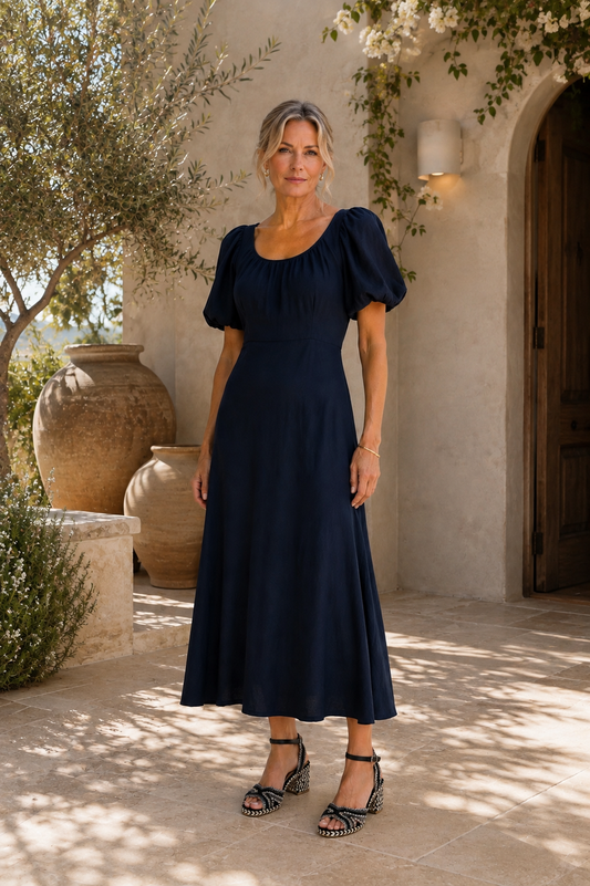 Stories Be Told Chorus Navy Puff Sleeve Dress