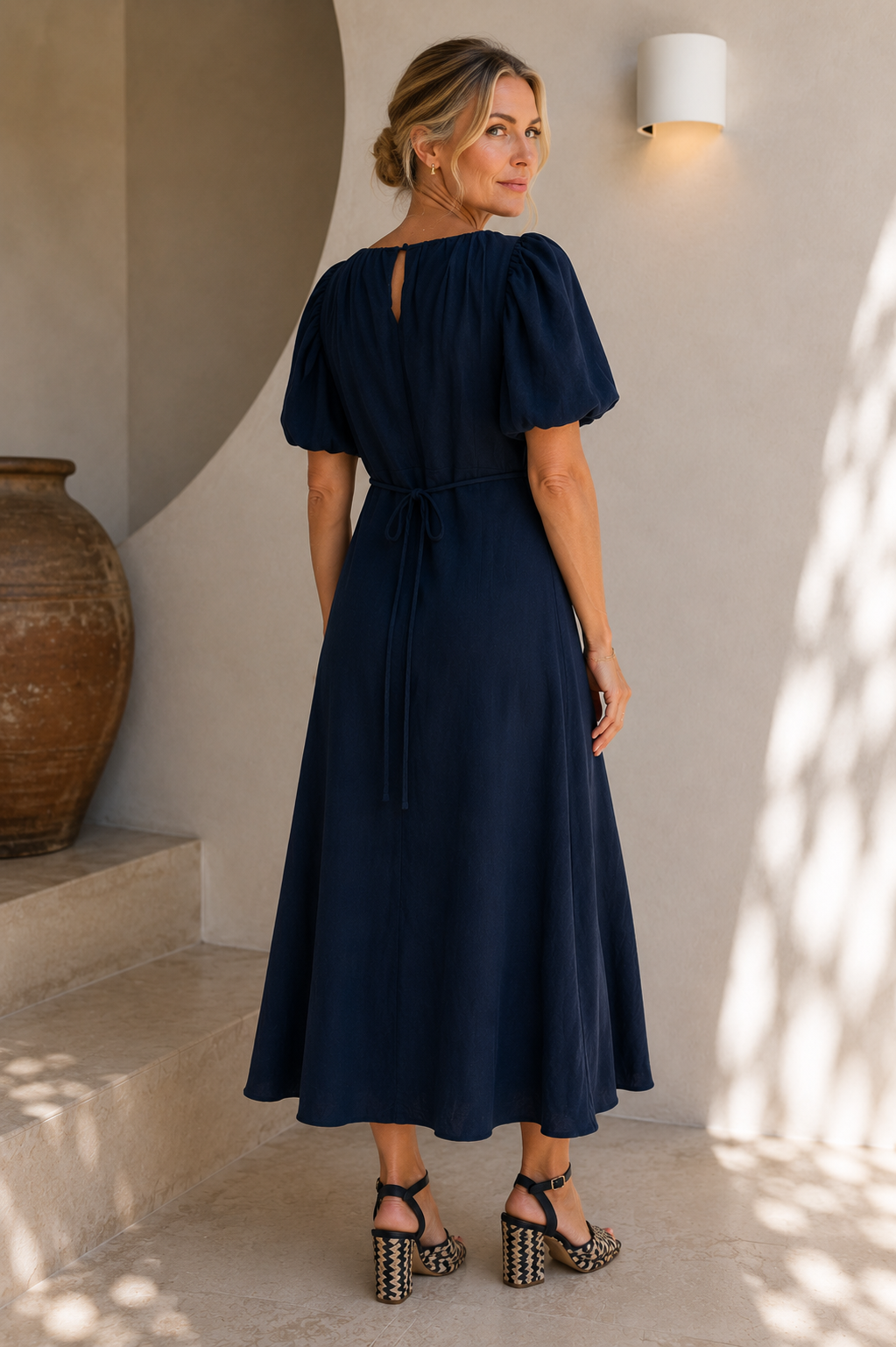 Stories Be Told  Chorus Navy Puff Sleeve Dress