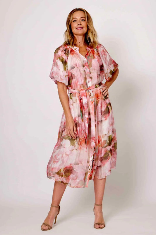 La Strada Amara Pink/Olive Shirt Dress Long Sleeve