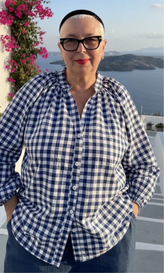 Kiik Seeasucker navy check blouse