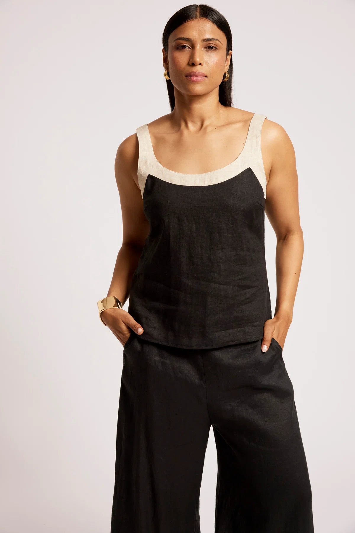 Eb + Eve Maris Splice Tank in Black & Tusk Duo