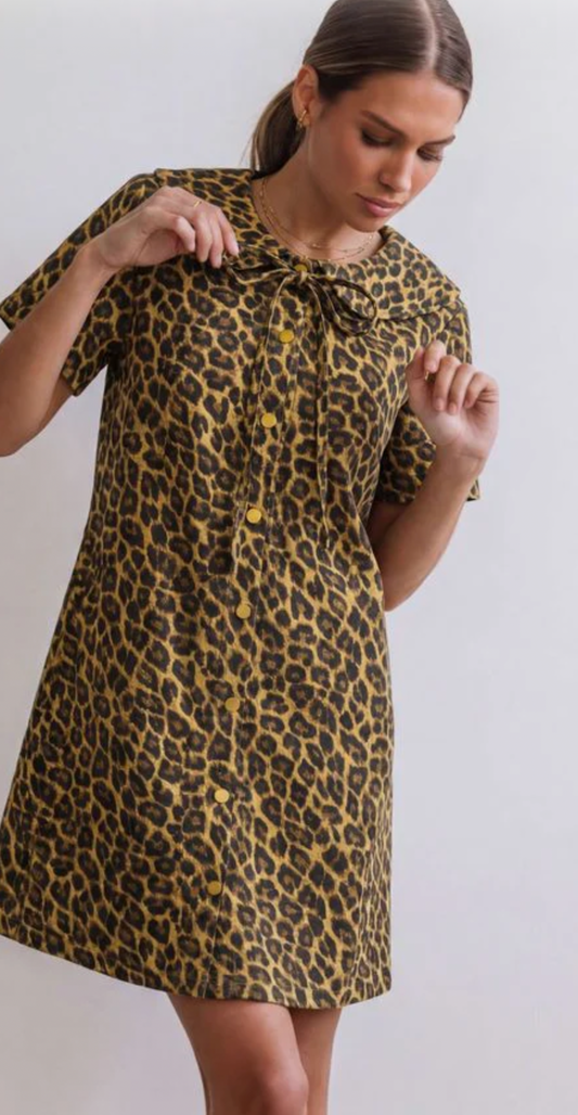 SMAIBULUN- Leopard Denim Dress