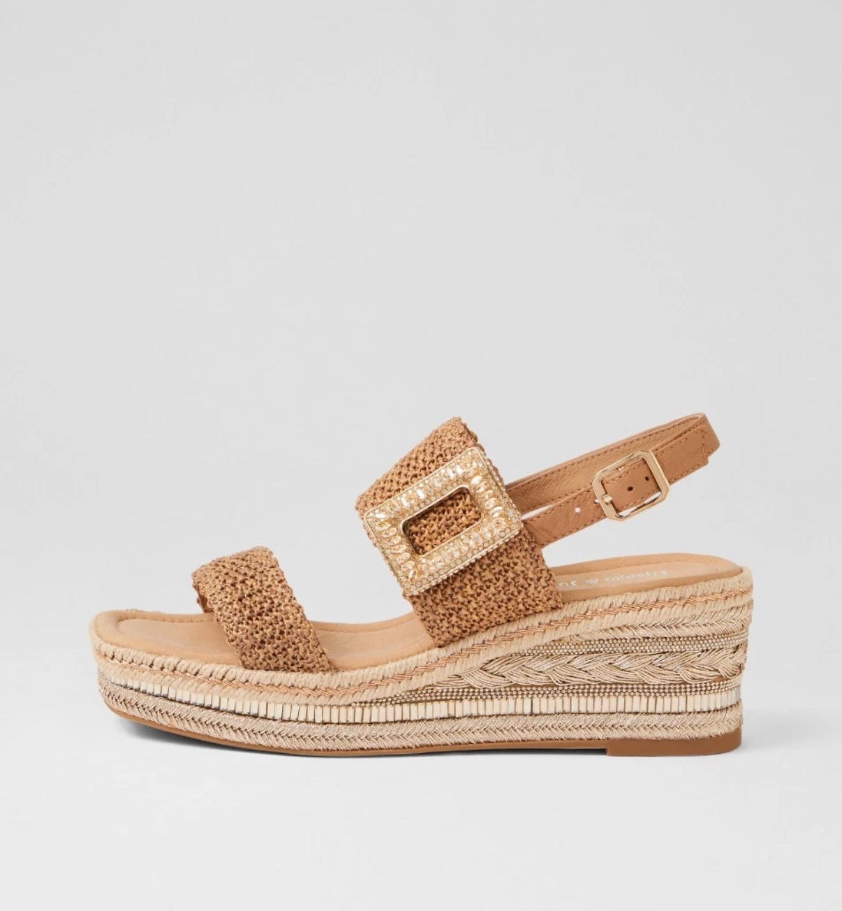 Django & Juliette Valdree Coffee Raffia Platform Wedge Sandals