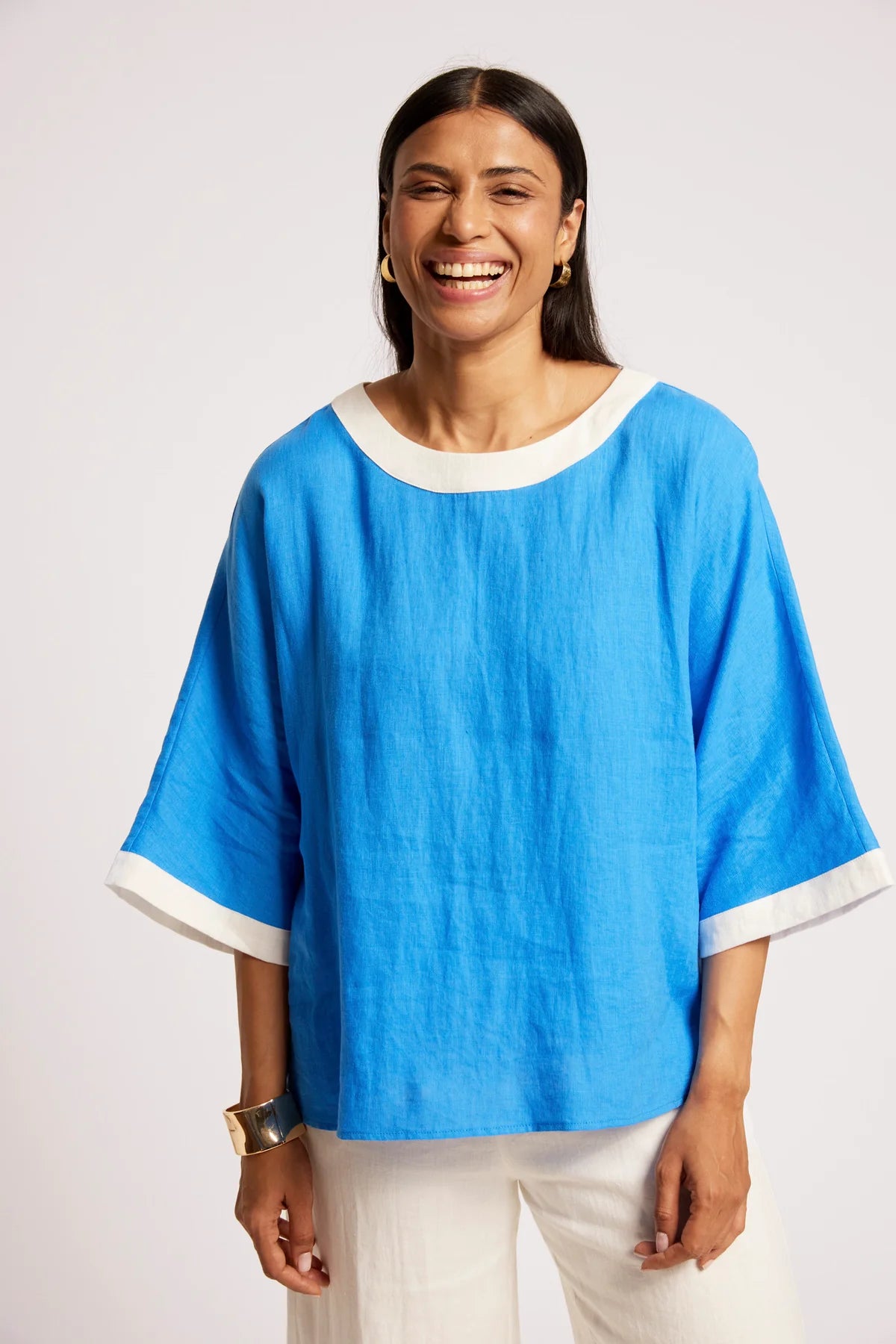 Eb + Eve Maris Relaxed Splice Top in Marine & White (ONE SIZE)