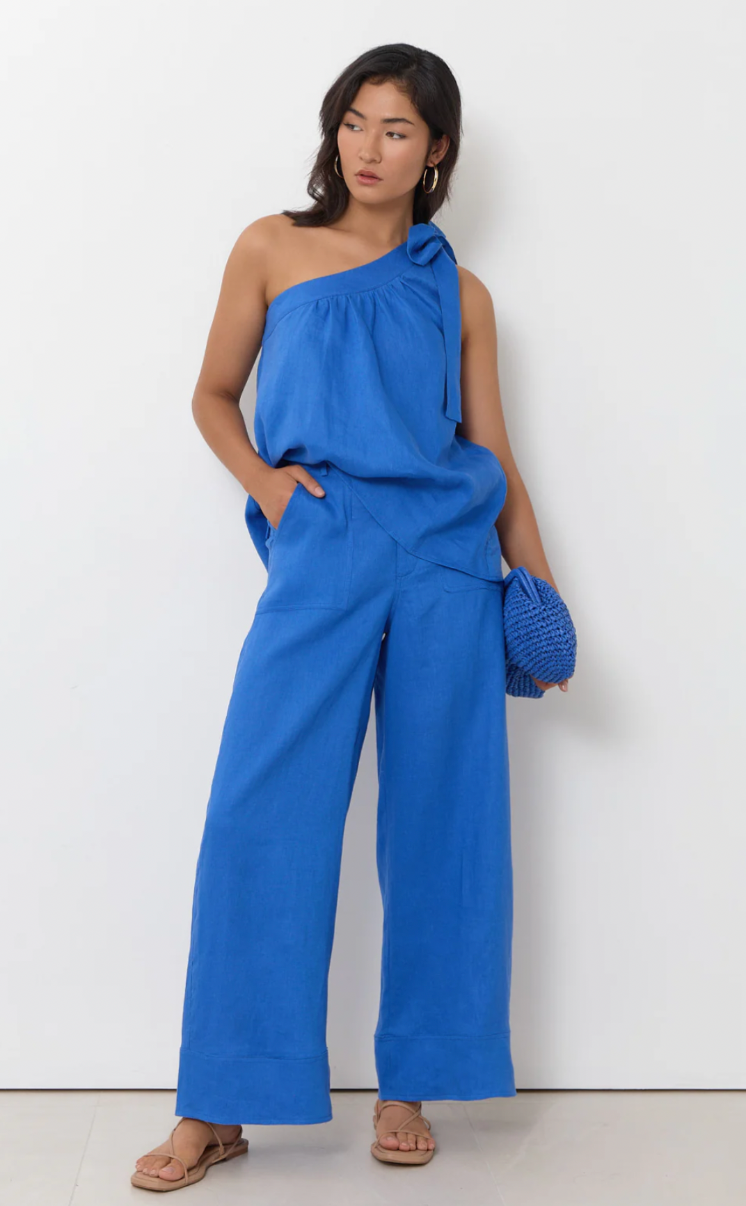 Adorne Avalon Blue Wide Leg linen pants