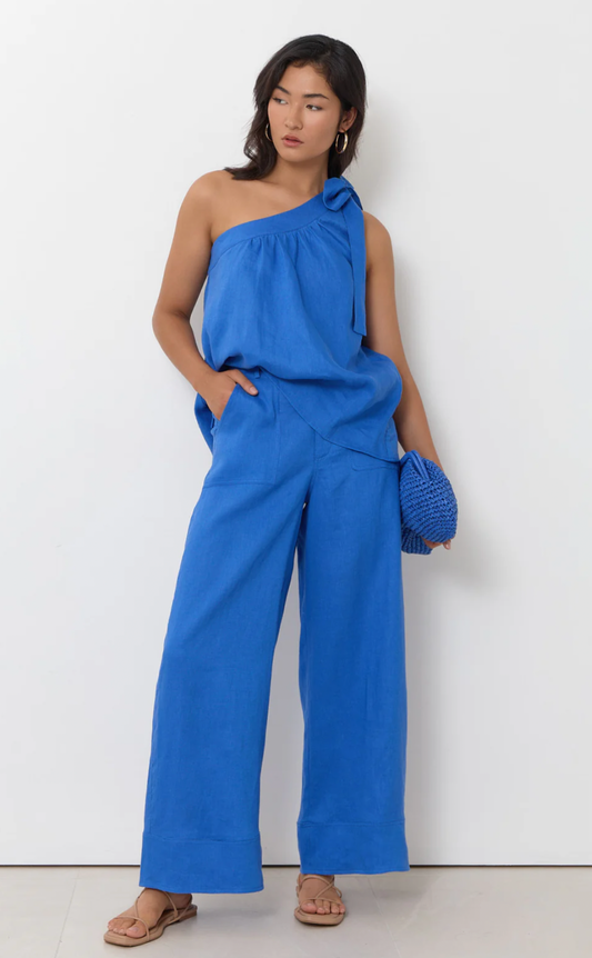 Adorne Avalon Blue Wide Leg linen pants