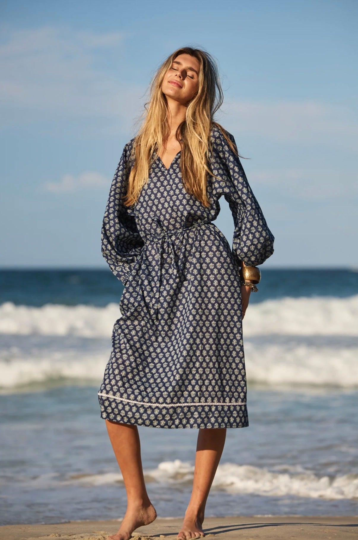 Naudic Amisha Inidigo Blue Midi Dress