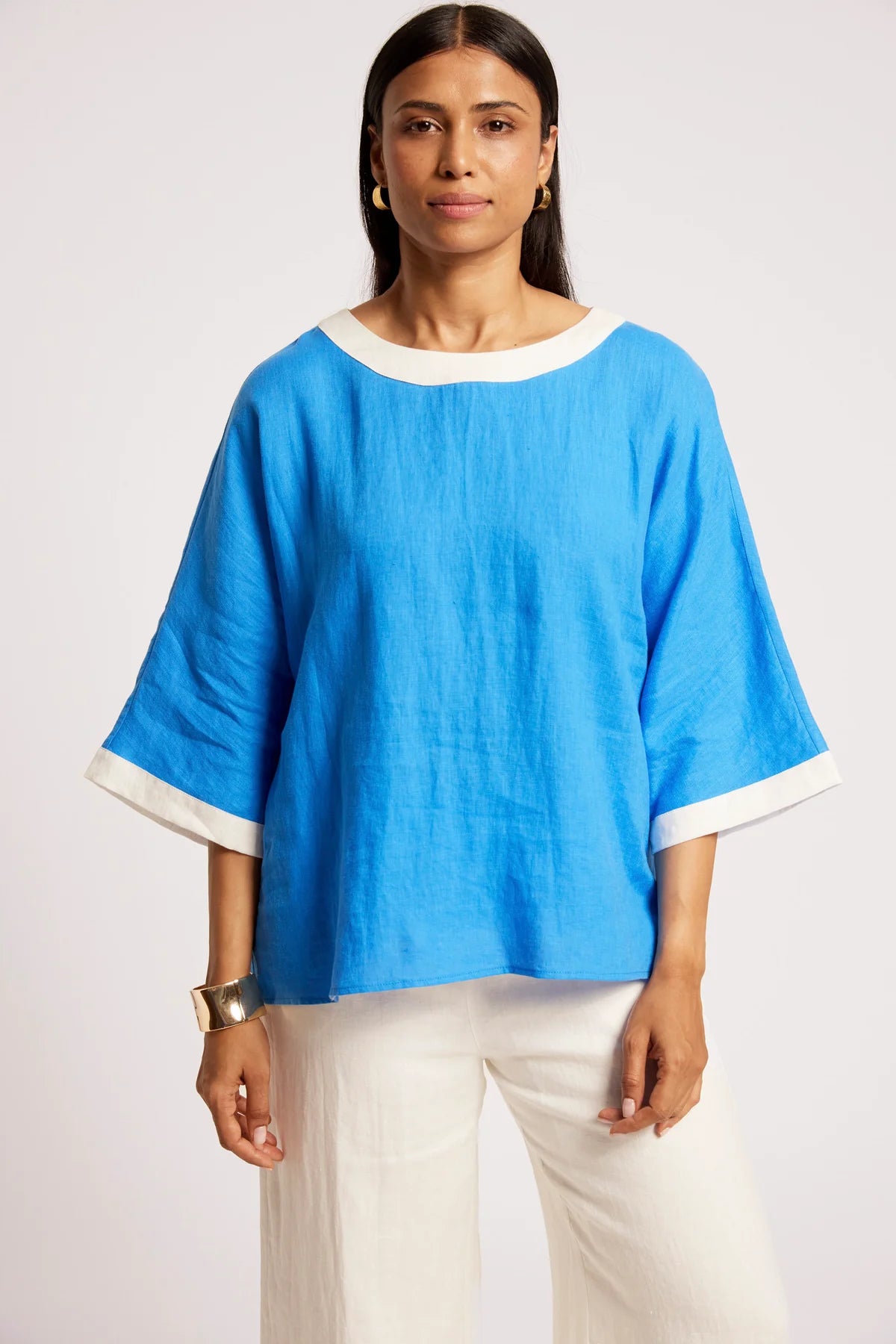 Eb + Eve Maris Relaxed Splice Top in Marine & White (ONE SIZE)