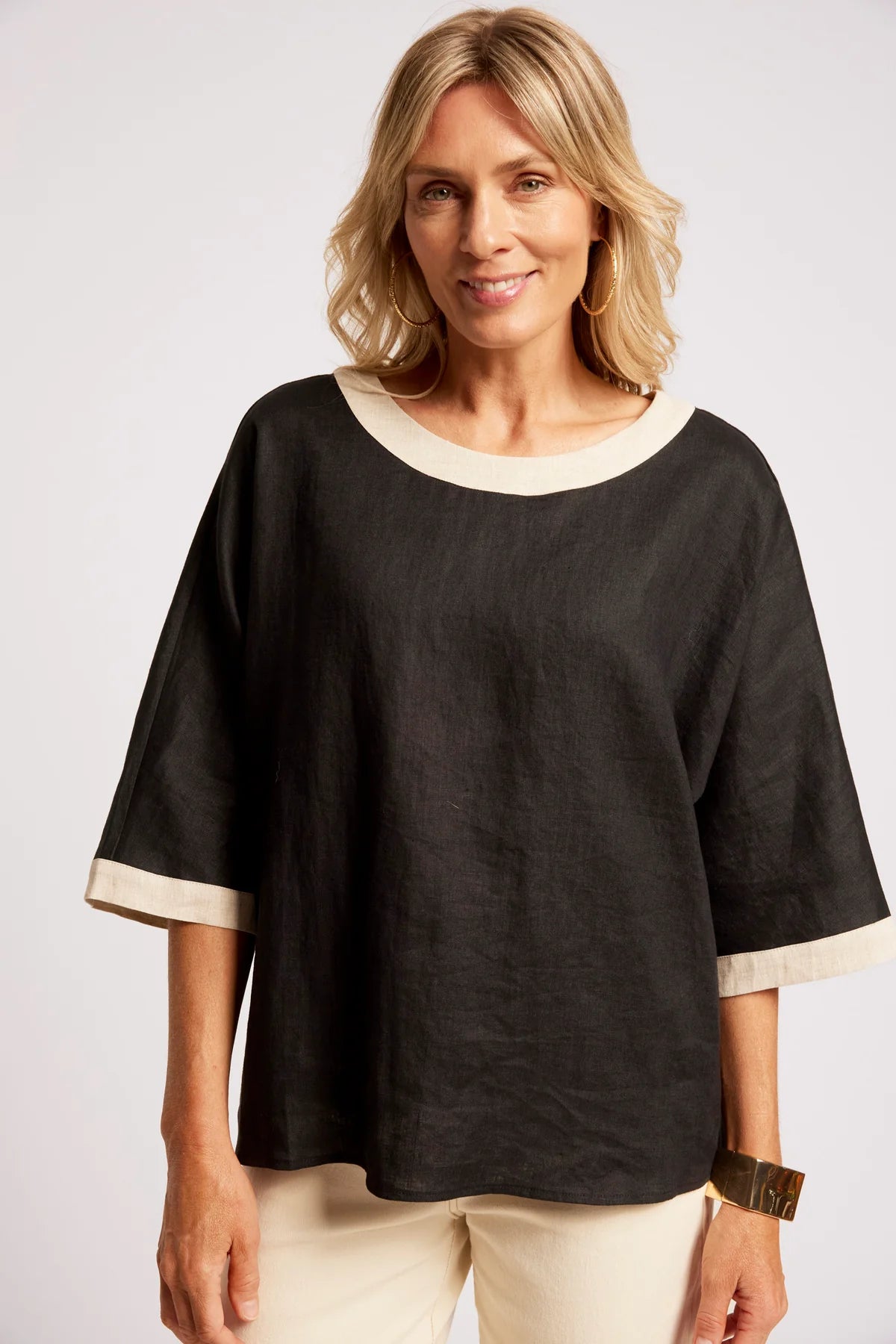 Eb + Eve Maris Relaxed Splice Top in Black & Tusk (ONE SIZE)