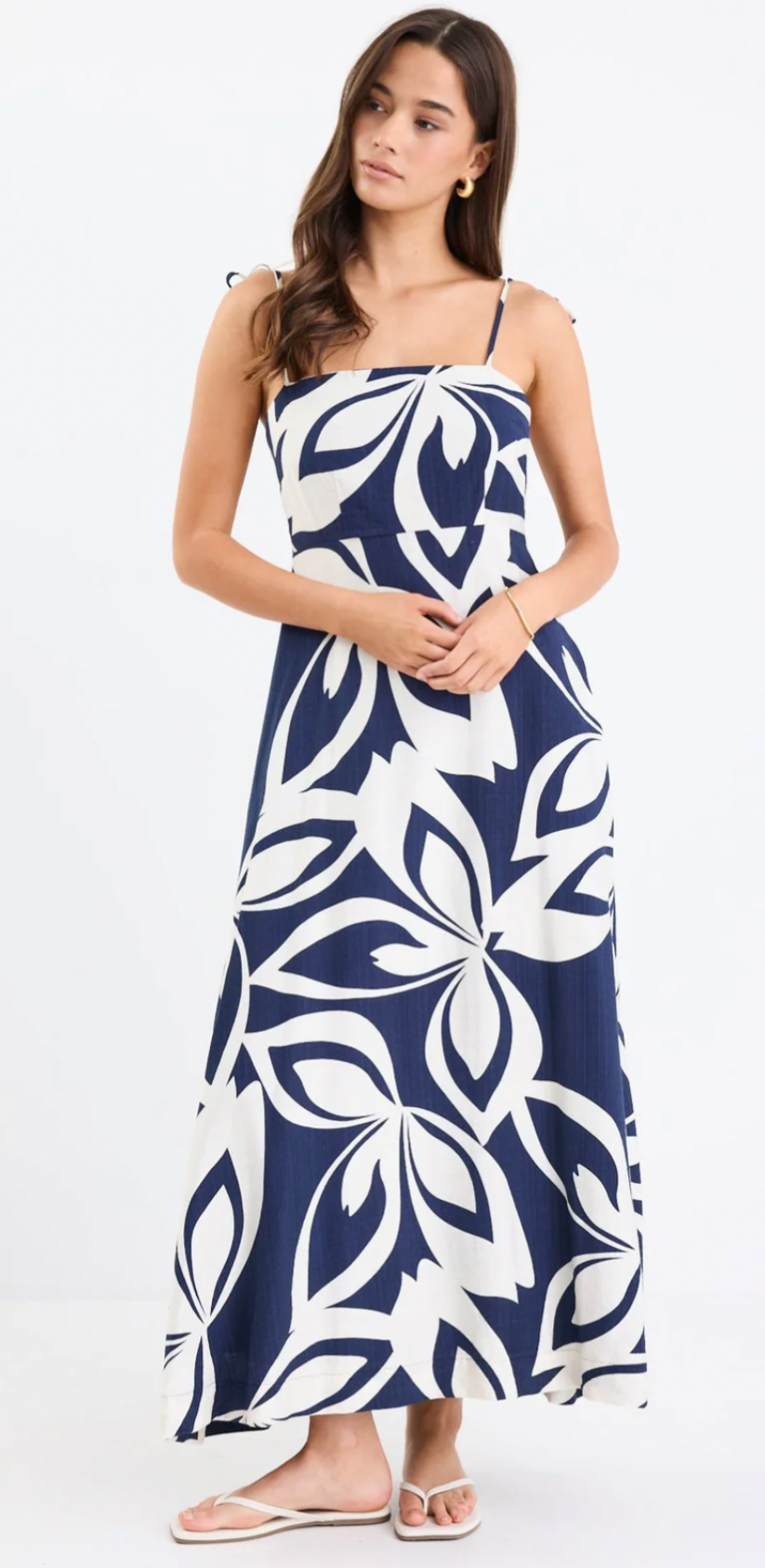STORIES BE TOLD- Citizen Navy Cutout Print Strappy Maxi Dress