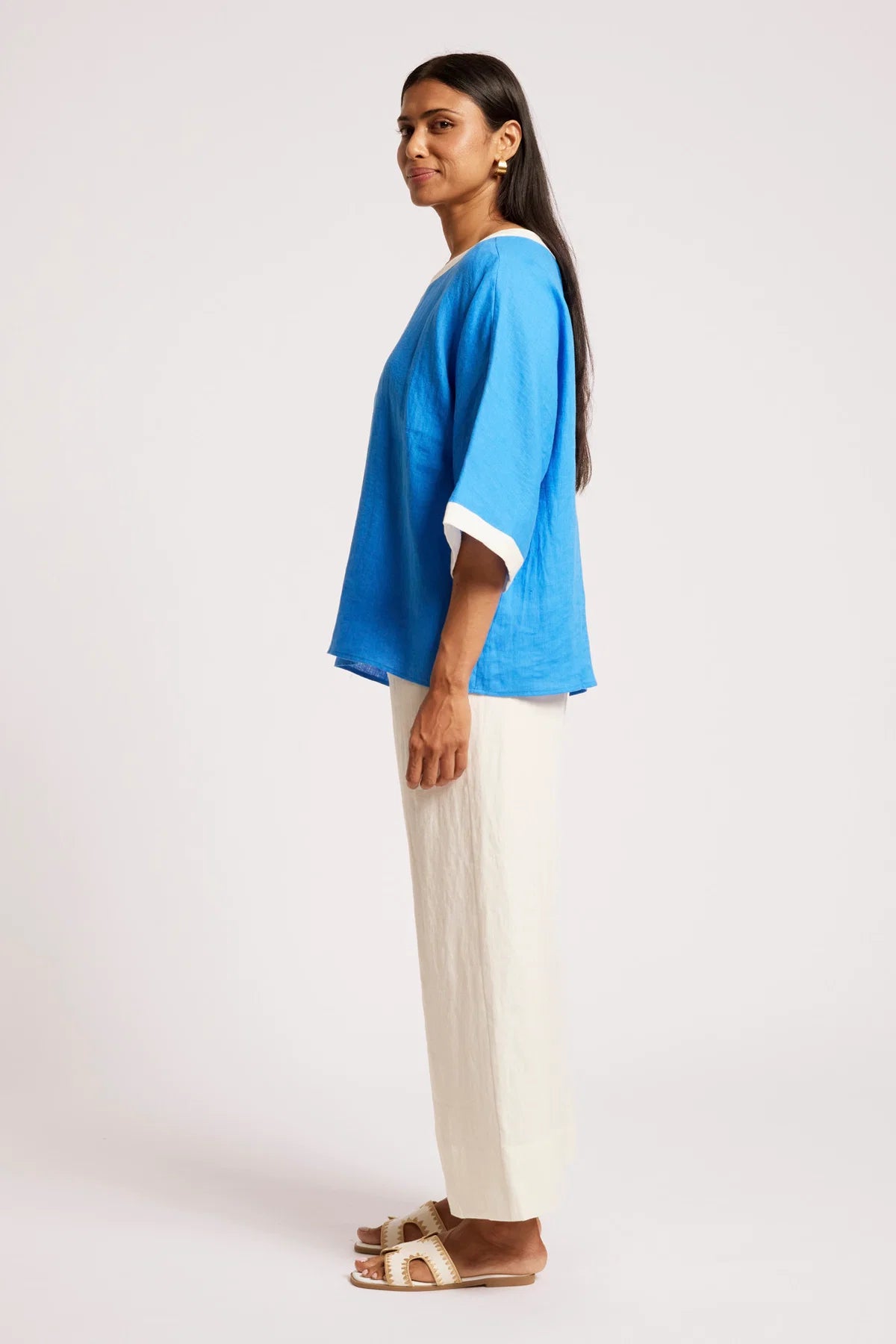 Eb + Eve Maris Relaxed Splice Top in Marine & White (ONE SIZE)