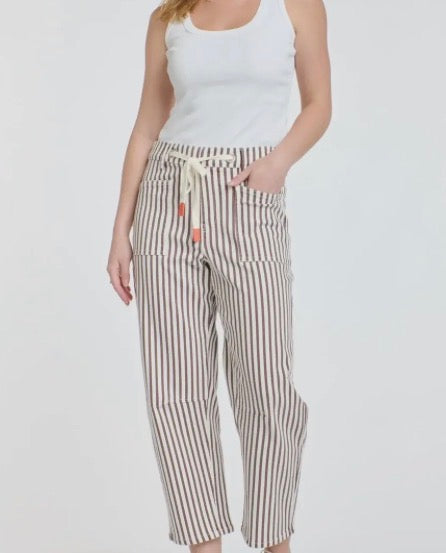 Monaco Leo barrel jeans choc stripped