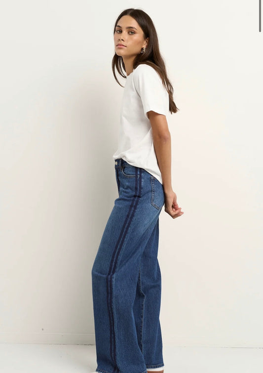 Manhattan Mid Blue Mid Rise Stripe Jeans