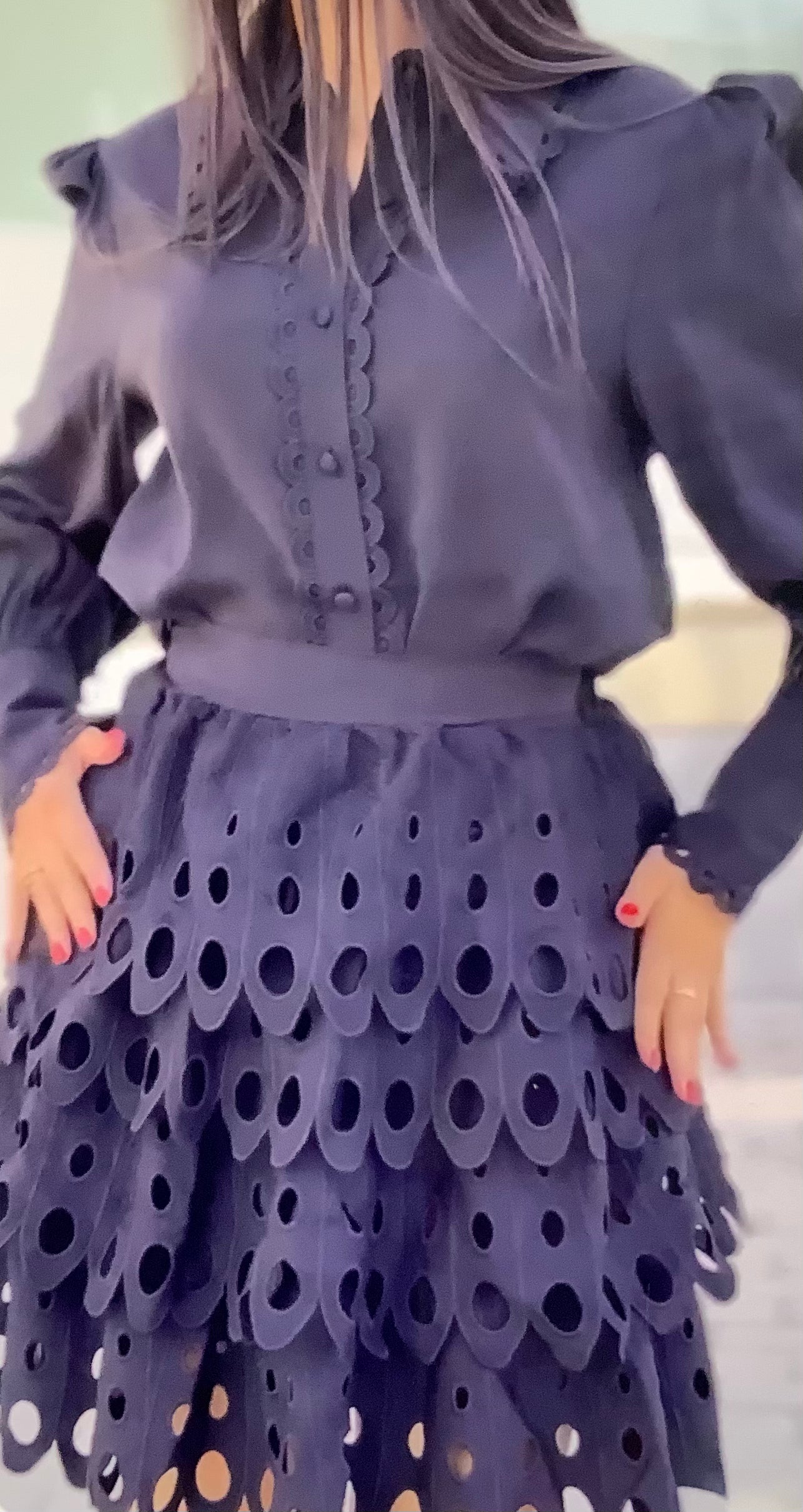 Smaibulun Black Embroidered Frilled Skirt & Blouse