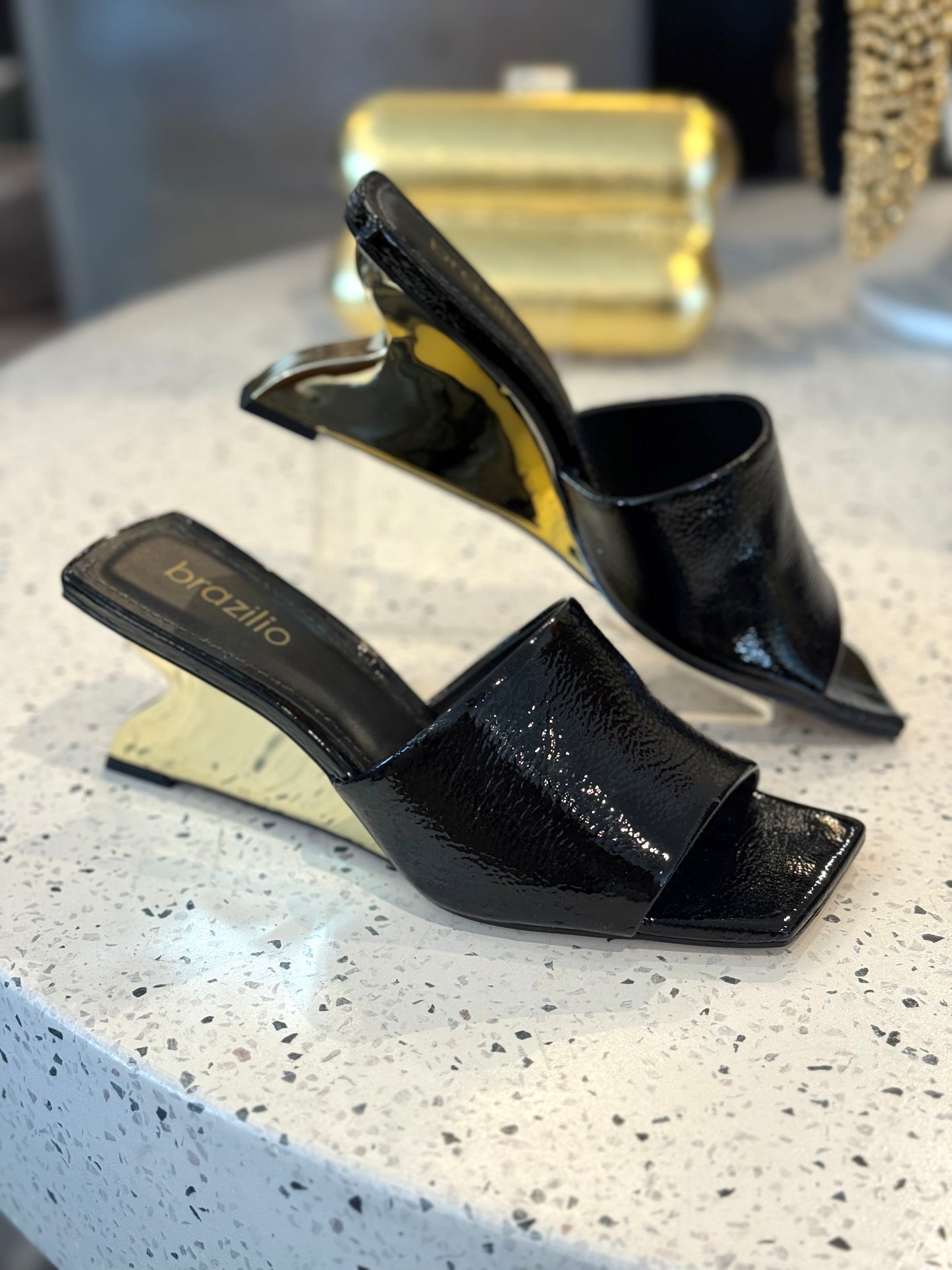 Brazilio Black Provenca Gold Chrome Mule