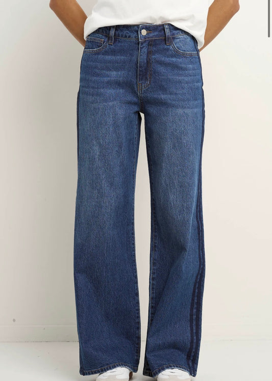 Manhattan Mid Blue Mid Rise Stripe Jeans