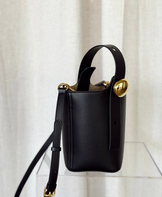 L'Ora D'Oro Black REMI Bucket Bag with Gold Bubble Lock