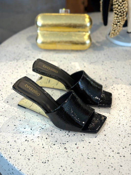 Brazilio Black Provenca Gold Chrome Mule