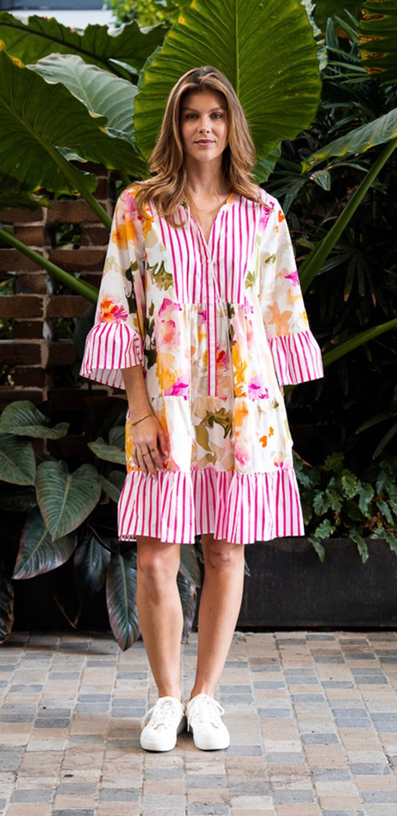 Boho Donnelly Dress (stripe floral)