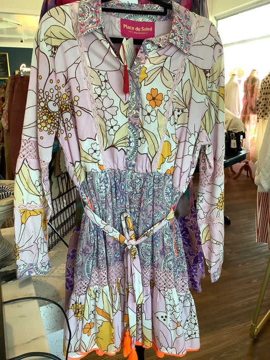 Place Du Soleil Emma Pink Floral Multi Dress S24-109