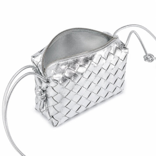 L'Ora D'Oro PT  Weave Cross Body Leather Handbag - Silver