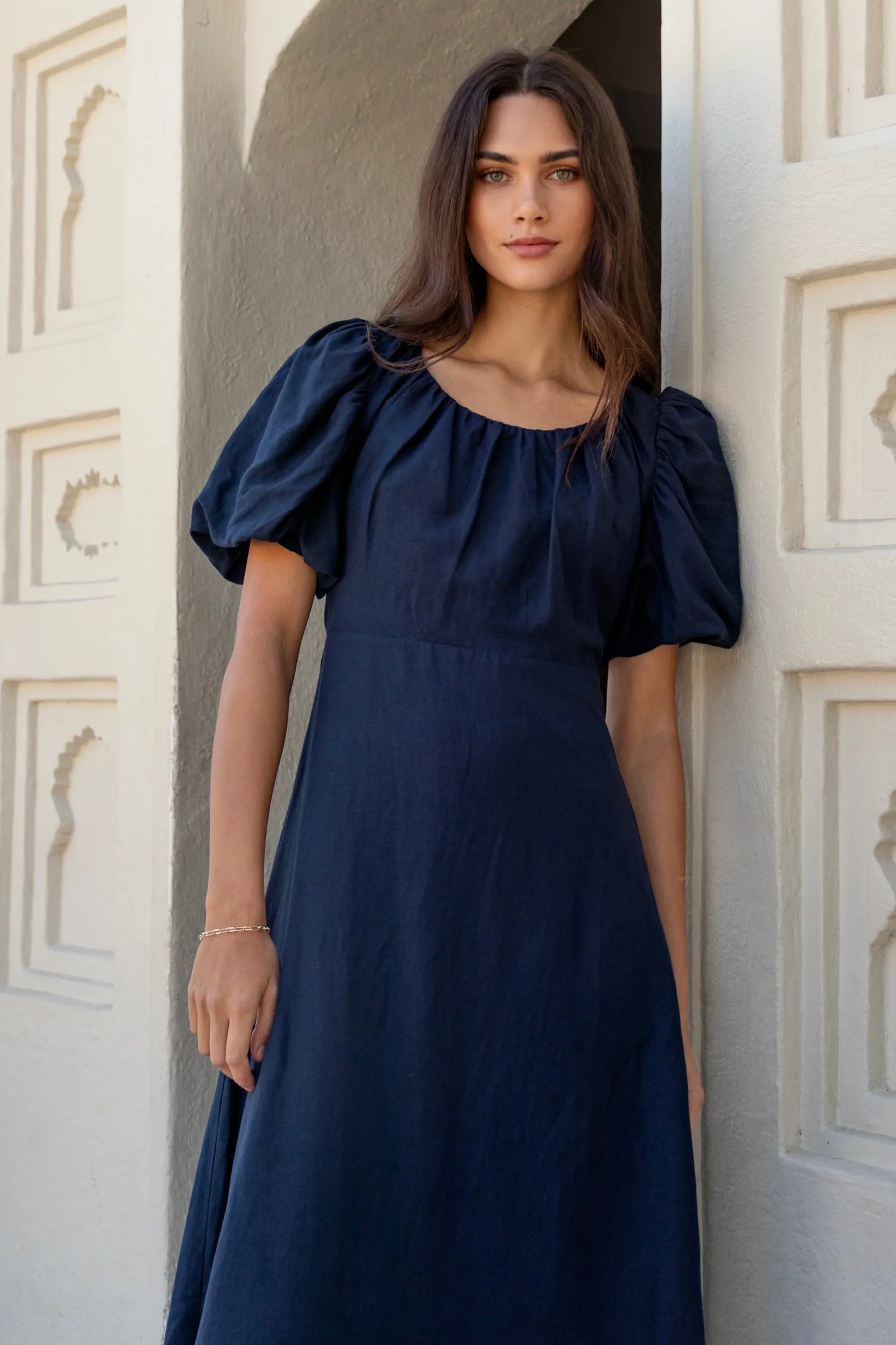 Stories Be Told  - Chorus Navy Puff Sleeve Scoop Neck