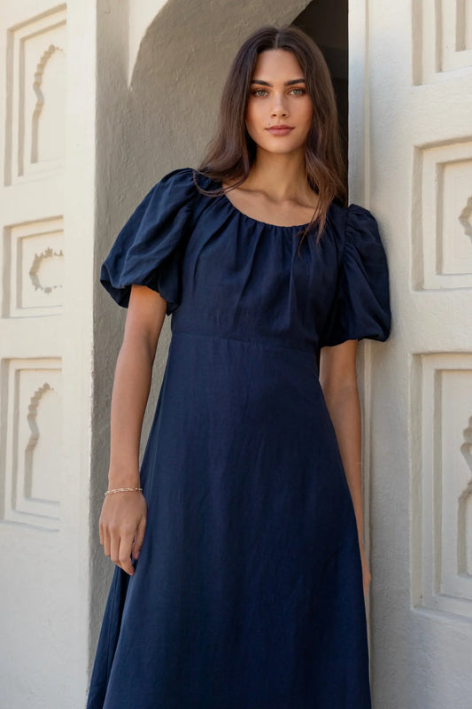 Stories Be Told - Chorus Navy Puff Sleeve Scoop Neck