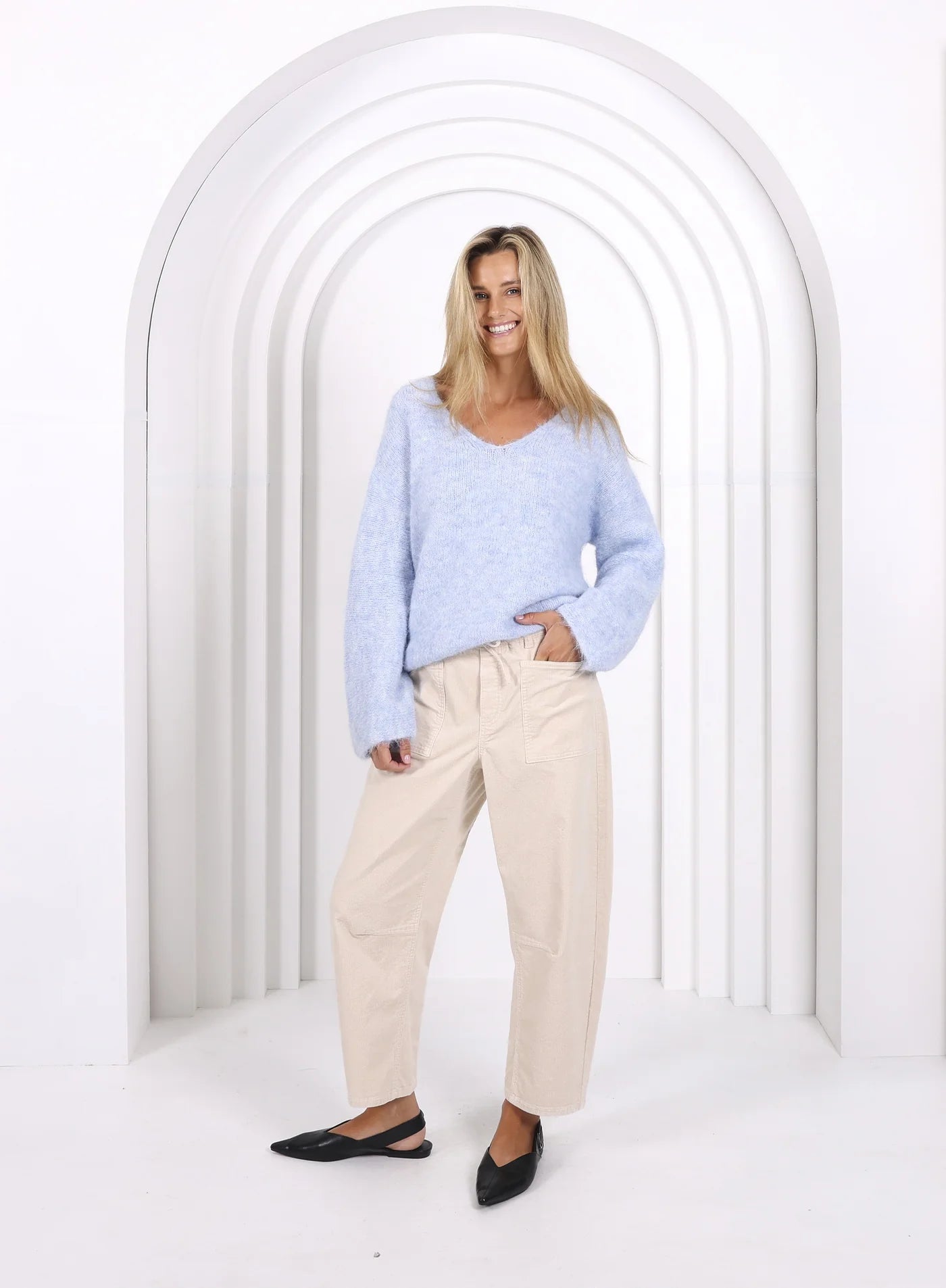 Monaco  Stone Corduroy Leo Barrel Pants