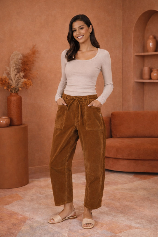 Camel Corduroy Leo Barrel Pants by Monaco Jeans