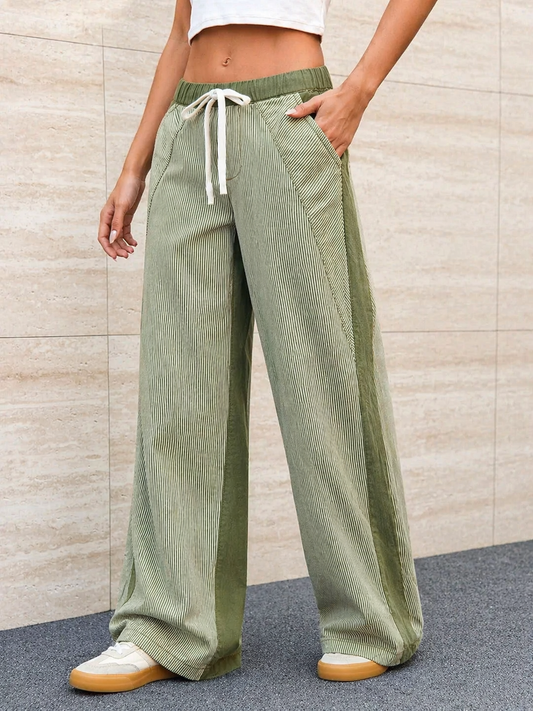 Mutig Elastic Waist Jeans Khaki   & Cream Stripe PTD60705