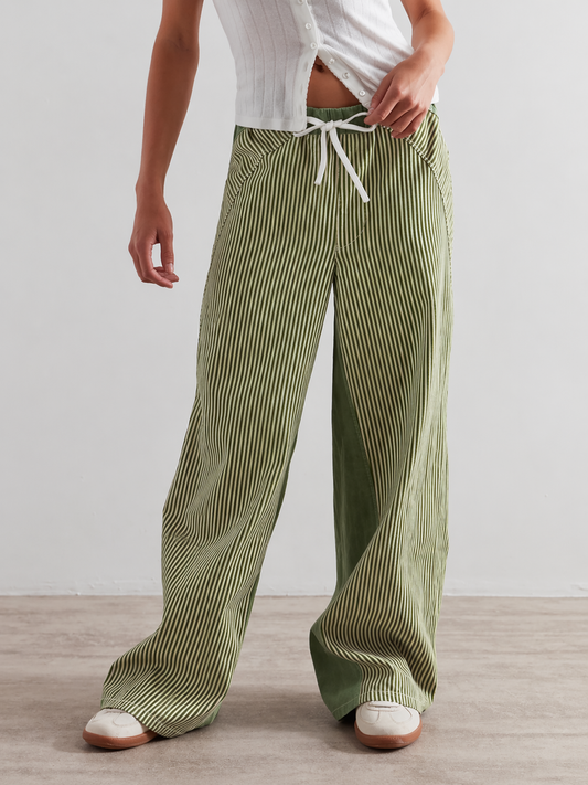 Mutig Elastic Waist Jeans Khaki & Cream Stripe PTD60705