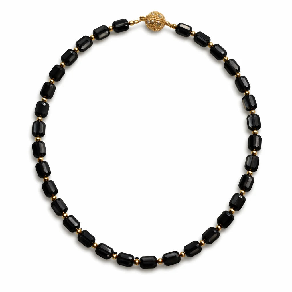 (Short) Swarovski Faceted Rondelle Beaded Chocker, Black