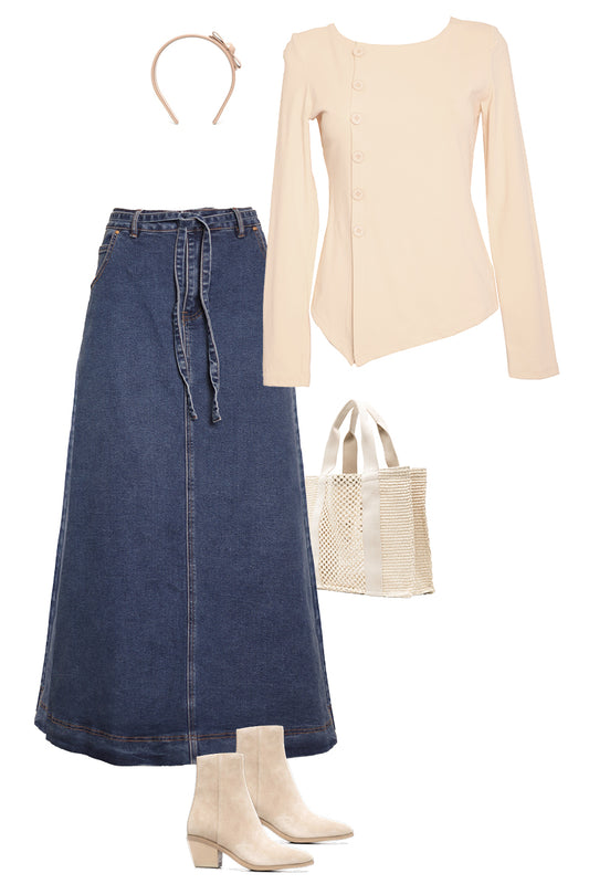 The Ave Denim Belted Collection Aline Skirt