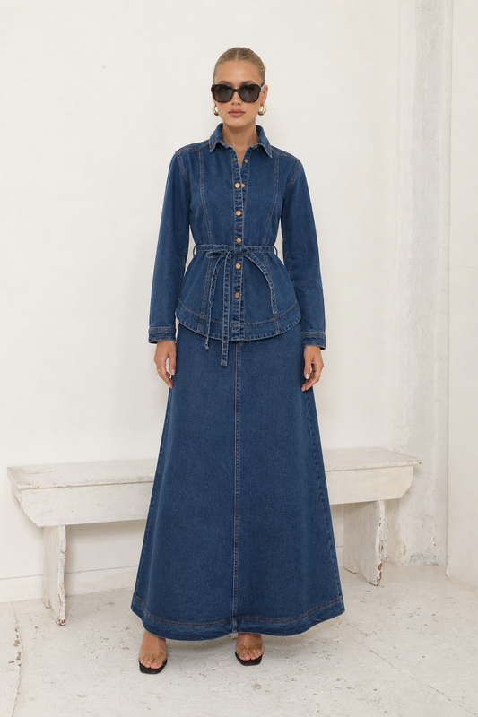 The Ave Denim Belted Collection Aline Skirt