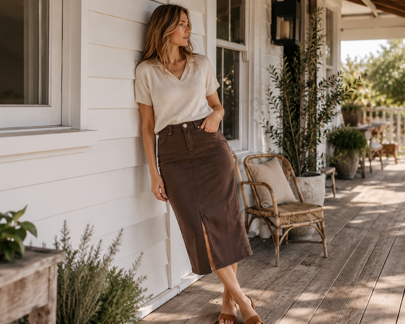 Orientique Long Jean Skirt