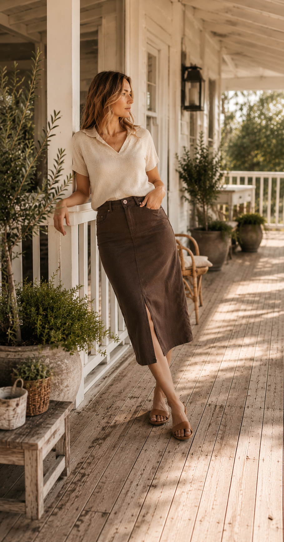 Orientique Long Jean Skirt