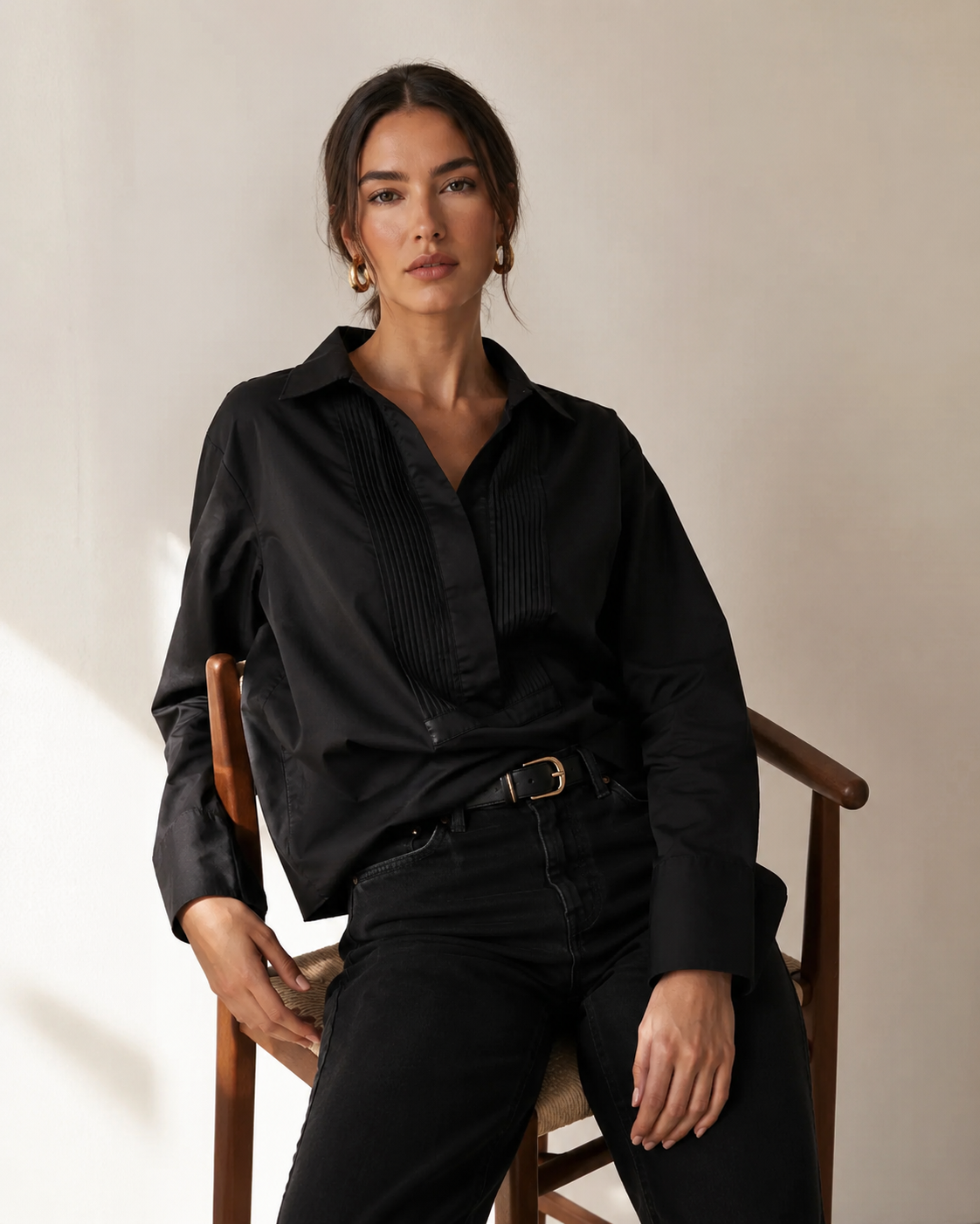 Adorne THE YURI POPLIN SHIRT Black