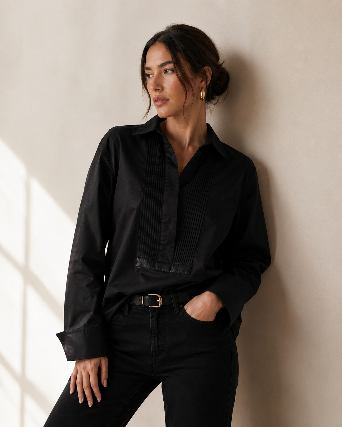 Adorne THE YURI POPLIN SHIRT Black