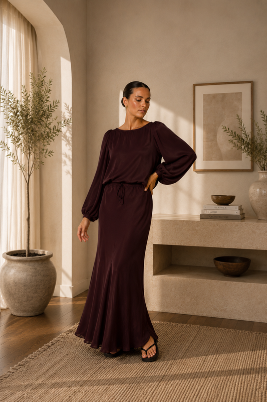 Adorn Mae Cupro Plum Skirt