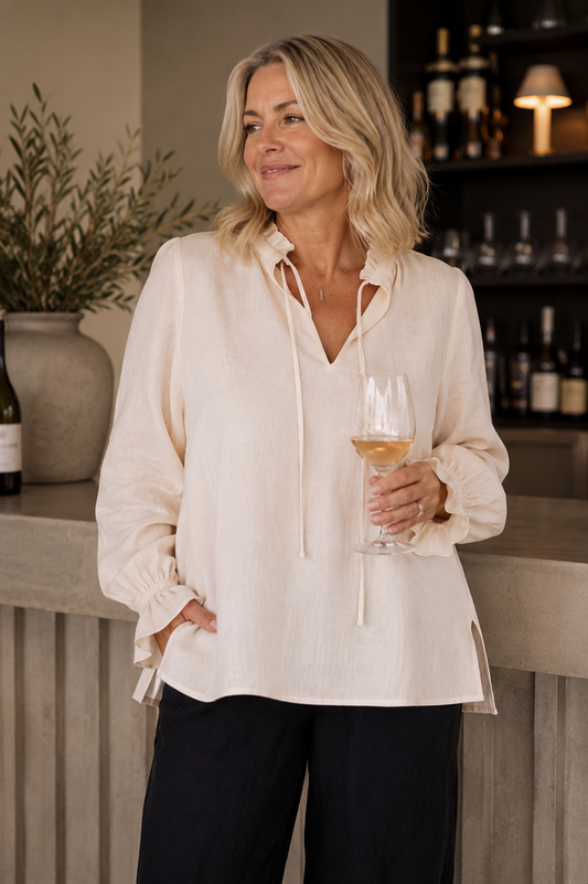 Adorne Sandra Ruffle Linen Top