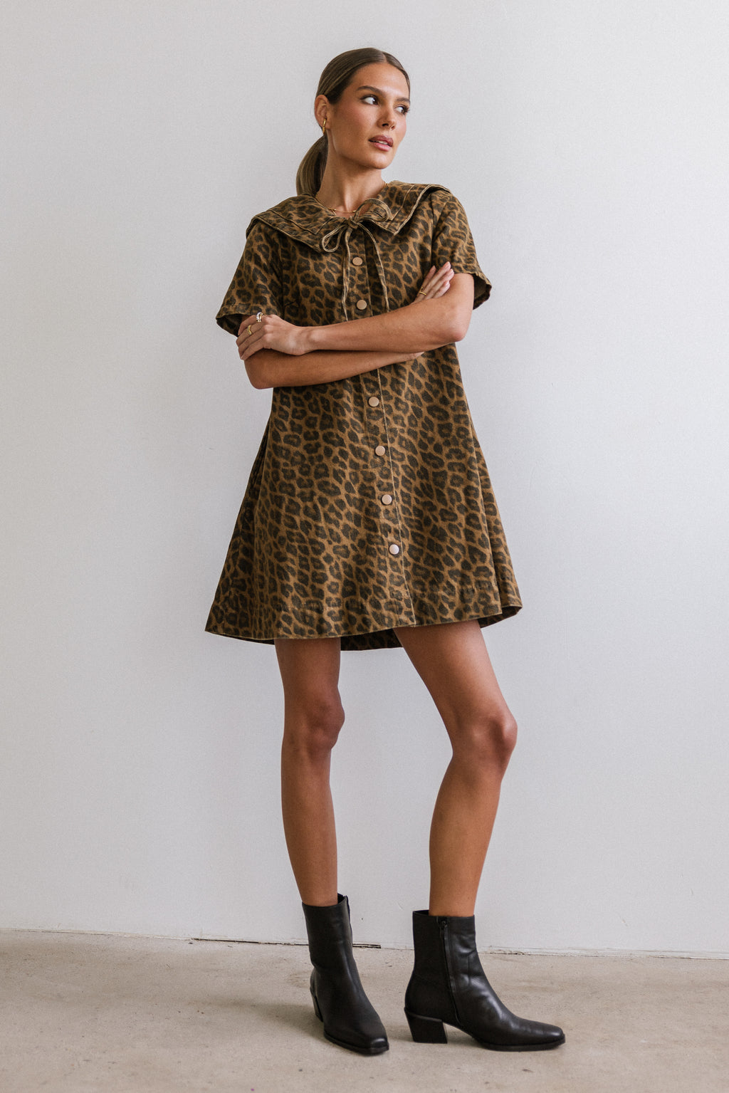 SMAIBULUN Leopard Denim Dress