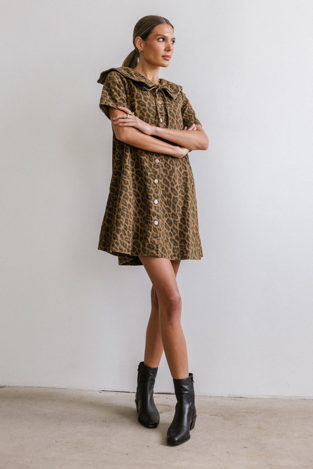 SMAIBULUN Leopard Denim Dress