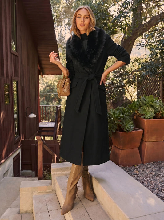 SMAIBULUN Black Teddy Fur Coat with a Detachable Collar
