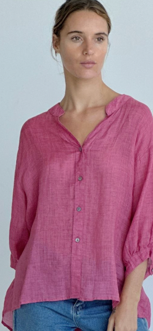 Worthier Aurora Navy, Rose pink and Denim Blue Linen Button Shirt