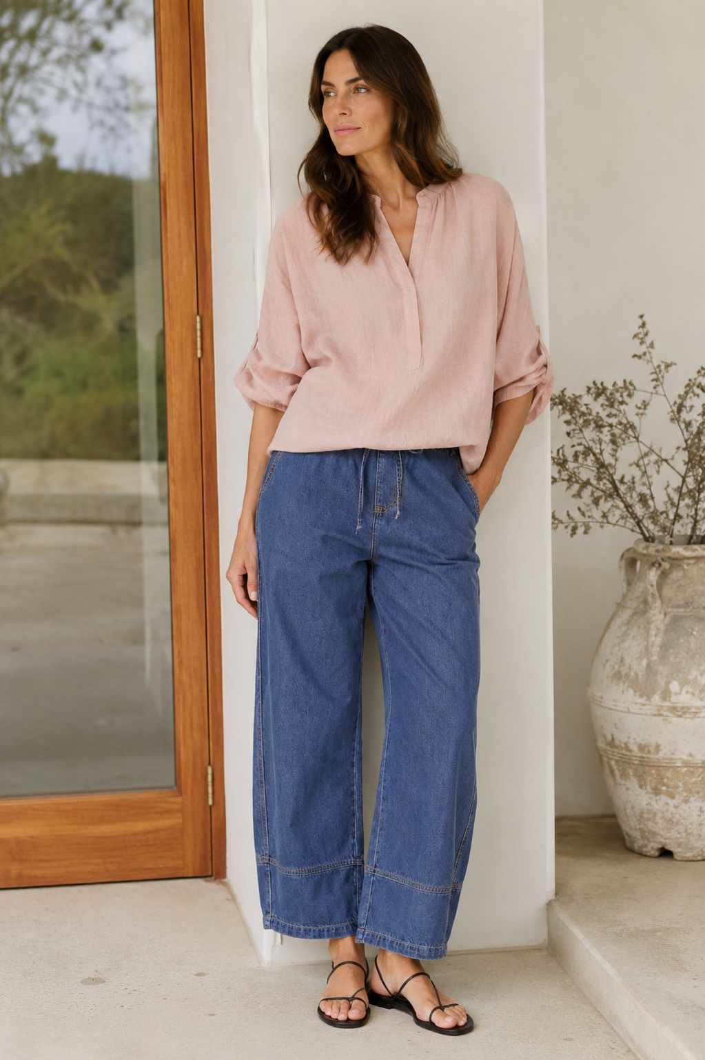 Liberty Rose Streamline Barrel Pants Washed Denim