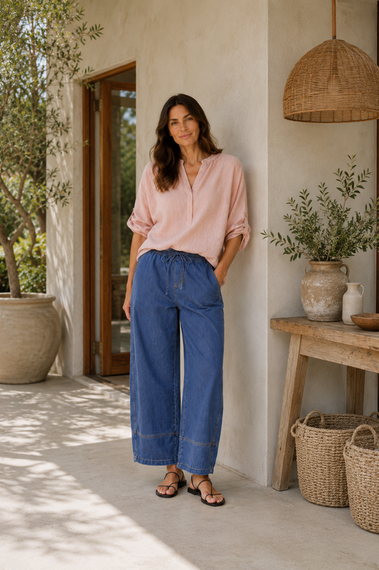 Liberty Rose Streamline Barrel Pants Washed Denim