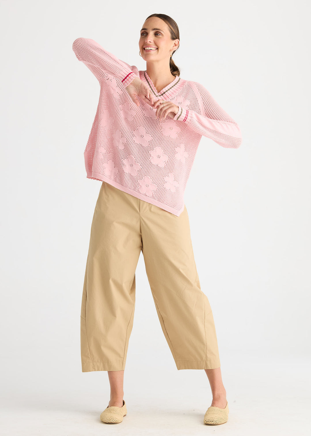 Zaket & Plover Floral Pointelle Vee