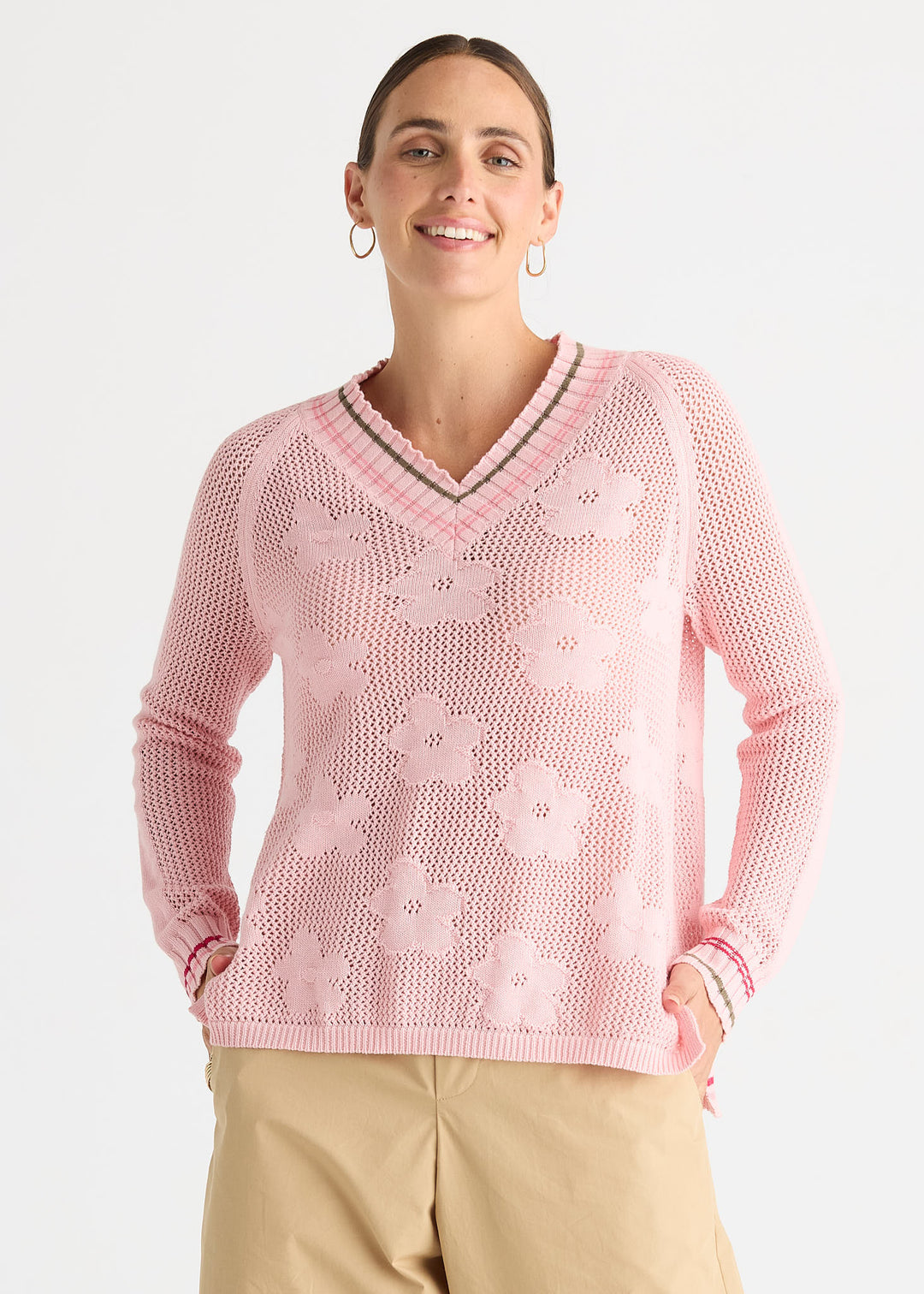 Zaket & Plover Floral Pointelle Vee