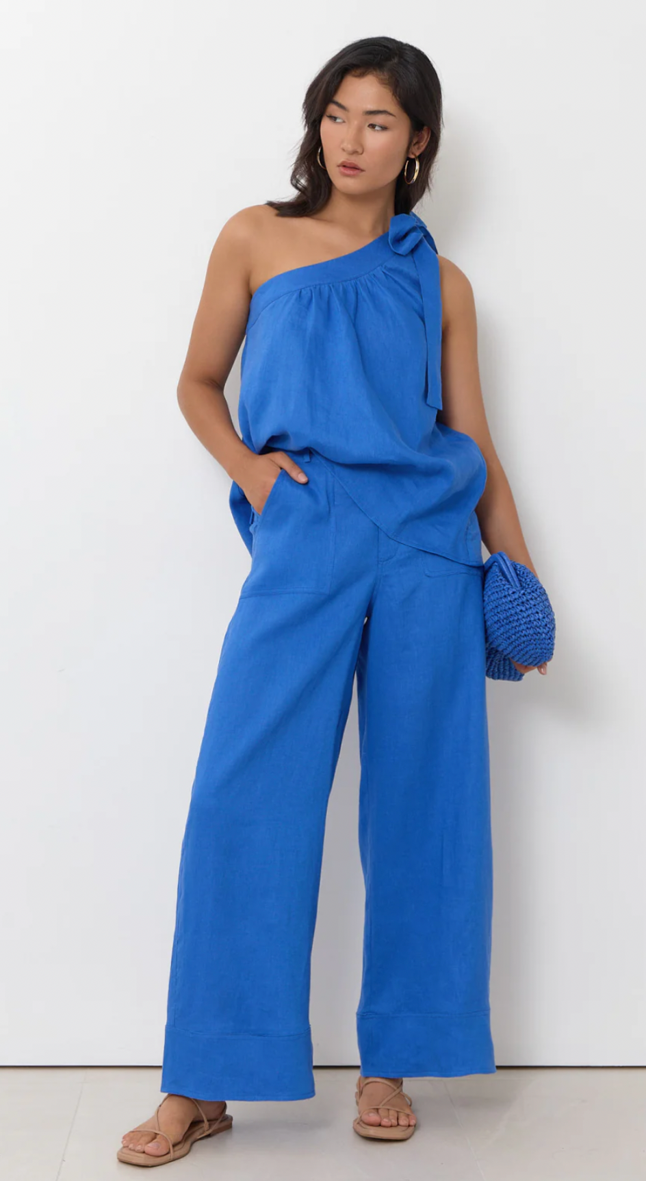 Adorne The Frida One Shoulder Tie Linen Top
