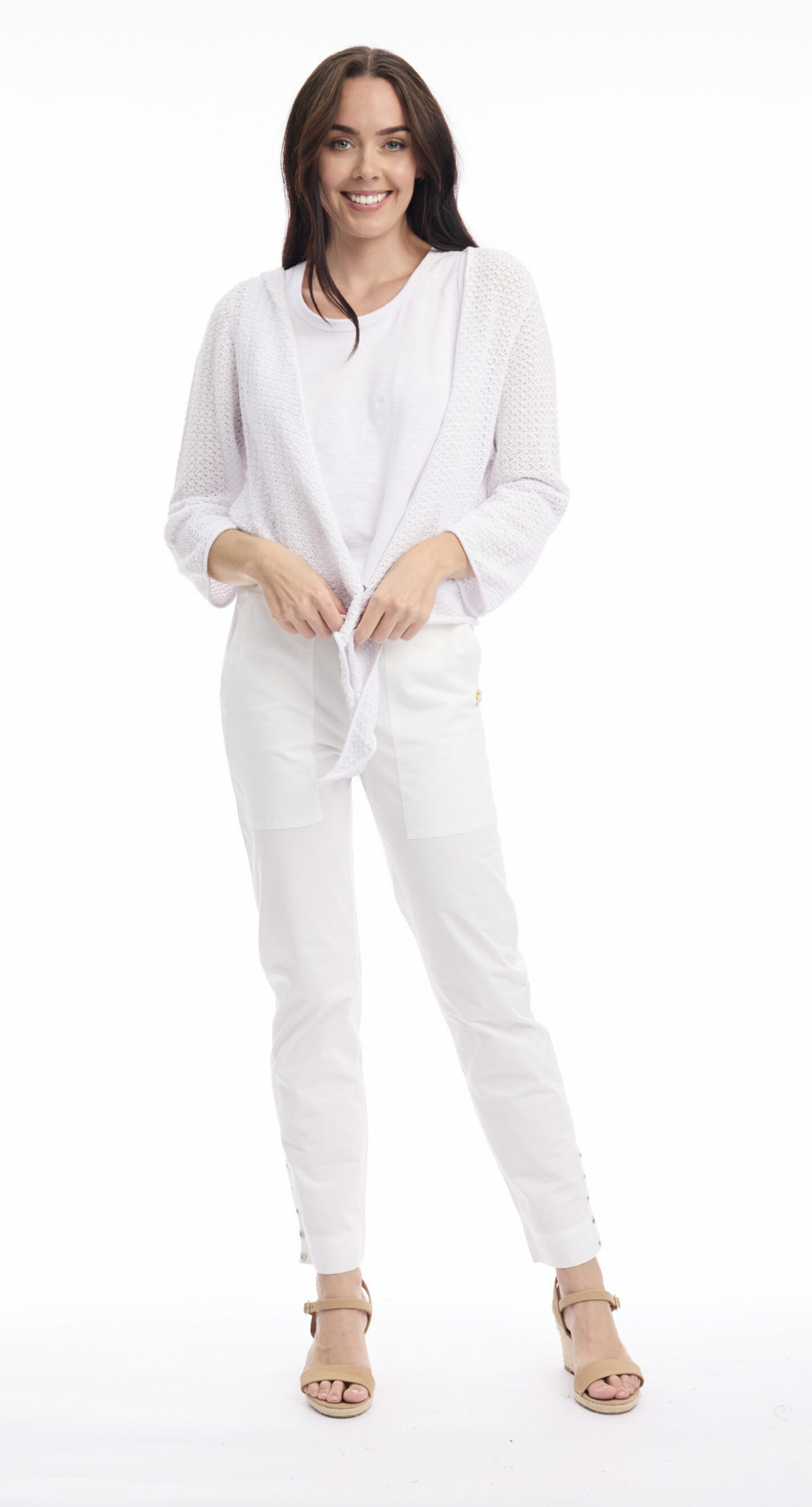 Orientique White Knit Tie Shrug